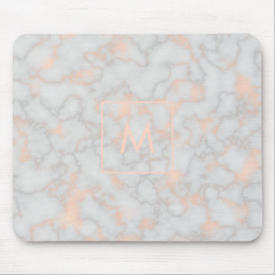 Printed Marble and Rose Gold Monogram Mouse Mat