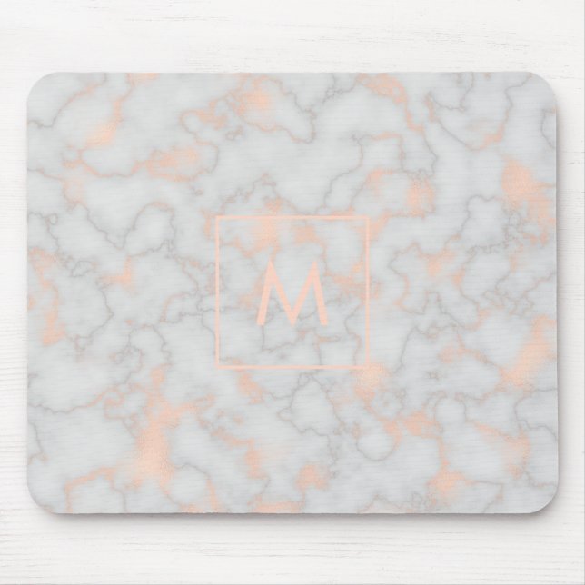 Printed Marble and Rose Gold Monogram Mouse Mat (Front)