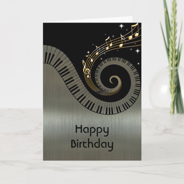 Printed Metallic effect Piano Keys Gold Music Card (Front)