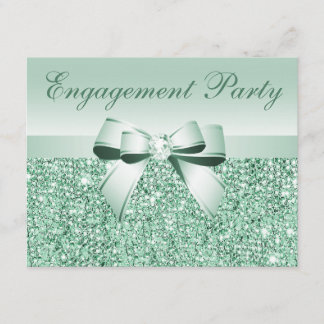 Printed Mint Sequins, Bow & Diamond Engagement Invitation
