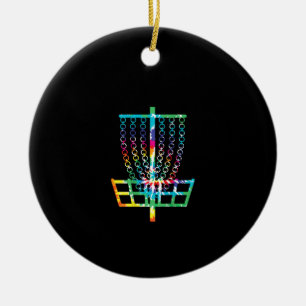 (Printed on Back) Disc Golf Basket - Hippie Rainbo Ceramic Tree Decoration