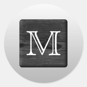 Printed Pattern and Custom Letter. Black and White Classic Round Sticker