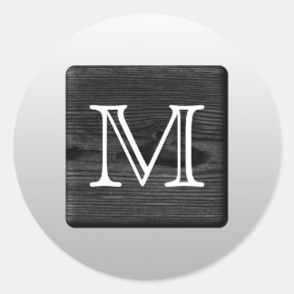 Printed Pattern and Custom Letter. Black and White Classic Round Sticker