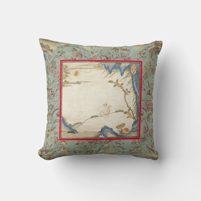 PRINTED PILLOW COTTON JAPANESE BUNNY AND MOON (Front)