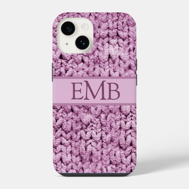 Printed Pink Knit Design Custom Monogram Ladies iPhone Case (Back)