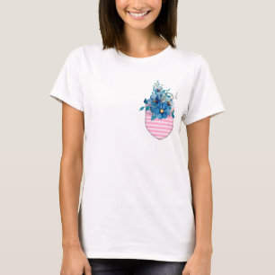 Printed pink pocket with blue flowers T-Shirt