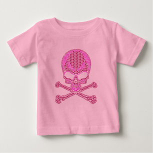 Printed Pink Rhinestone Skull & Crossbones Baby T-Shirt