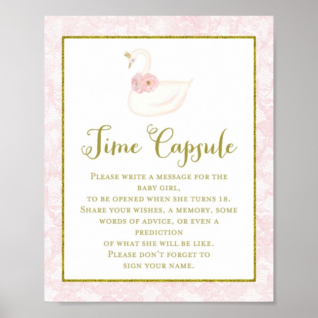 Printed Pink Swan Baby Shower Game Poster (Front)