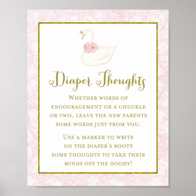 Printed Pink Swan Baby Shower Game Poster (Front)