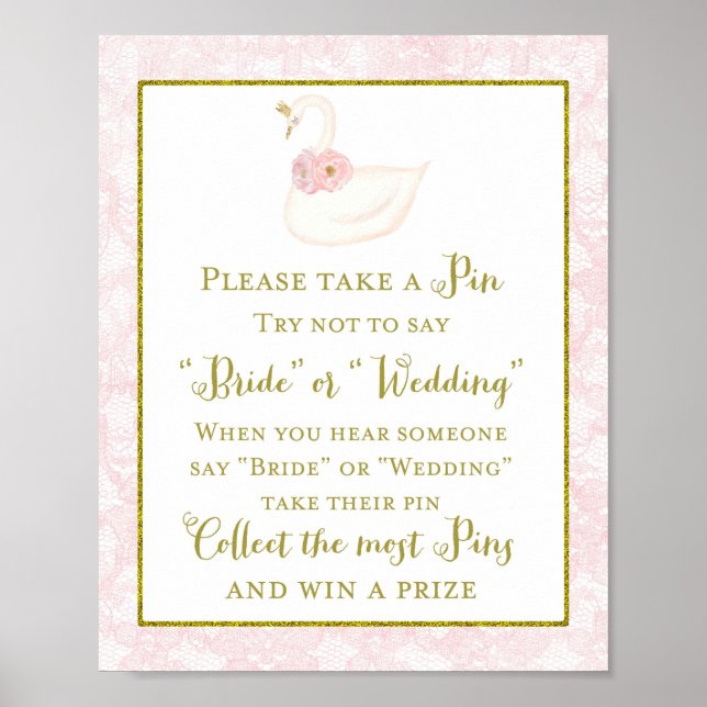 Printed Pink Swan Bridal Shower Game Poster (Front)