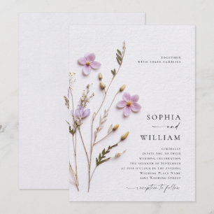 PRINTED Pressed Dry Pastel Boho Flowers Wedding Invitation