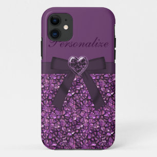 Printed Purple Gem Stones & Heart Jewel iPhone 11 Case