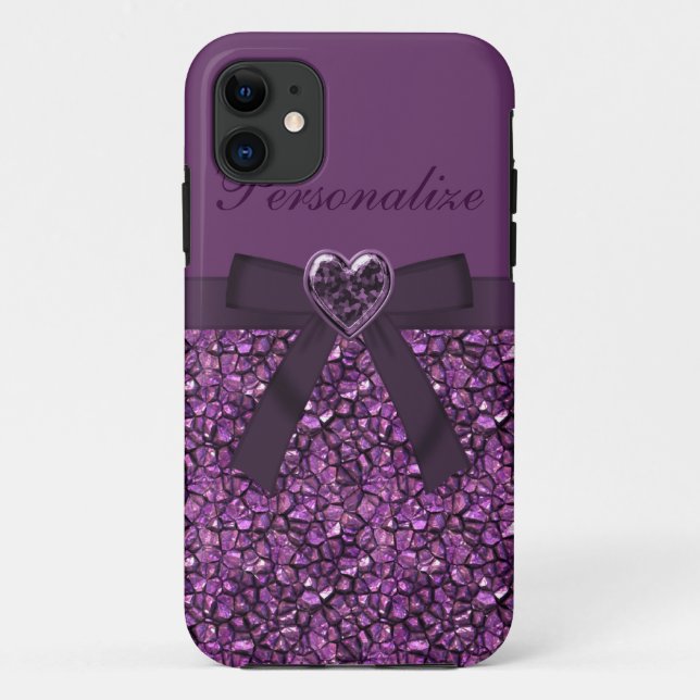 Printed Purple Gem Stones & Heart Jewel Case-Mate iPhone Case (Back)