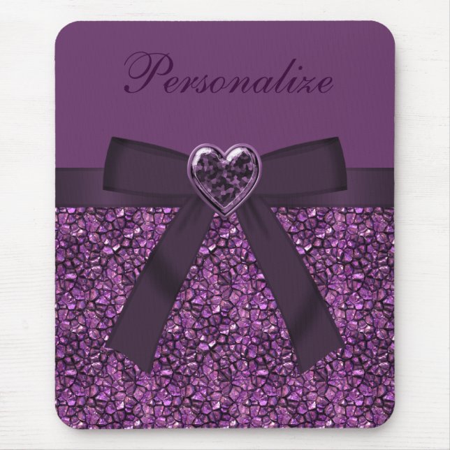 Printed Purple Gem Stones & Heart Jewel Mouse Mat (Front)