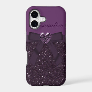 Printed Purple Glitter, Bow & Heart Jewel