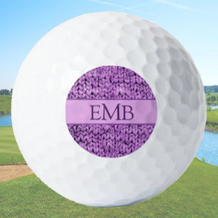 Printed Purple Knit Design Custom Monogram Ladies Golf Balls