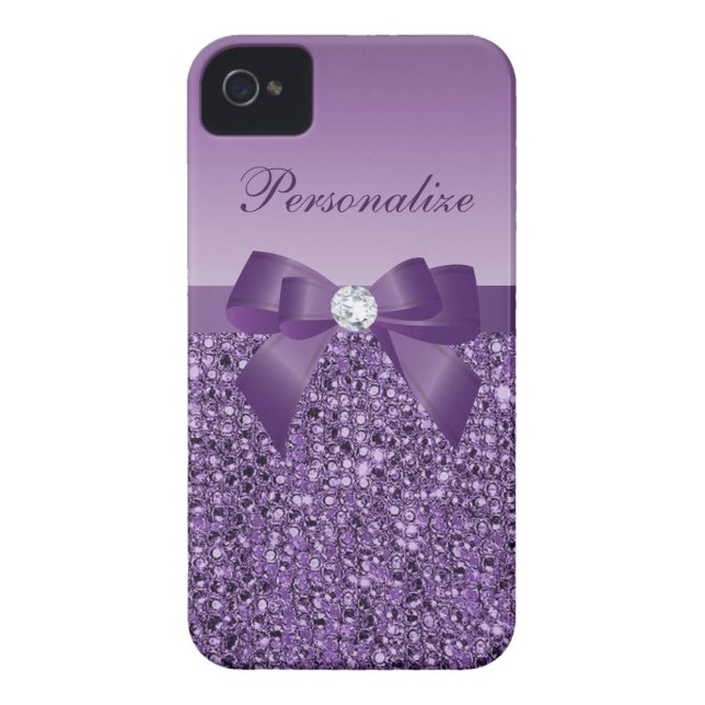 Printed Purple Sequins, Bow & Diamond Case-Mate iPhone Case (Back)