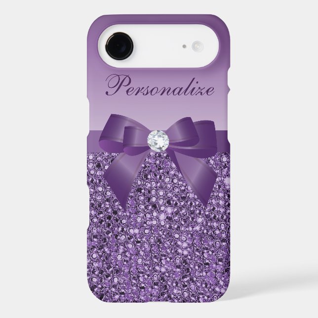 Printed Purple Sequins, Bow & Diamond Case-Mate iPhone Case (Back)