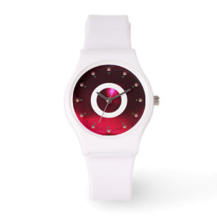 PRINTED RED BURGUNDY RUBY GEMSTONE MONOGRAM WATCH