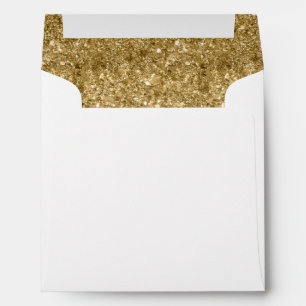 Printed Return Address, Gold Glam Glitter Square Envelope