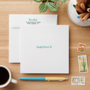 Printed Return Address, Teal Inside Classic Square Envelope