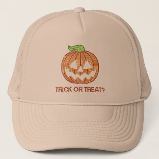 Printed Rhinestone Pumpkin Trick or Treat Trucker Hat