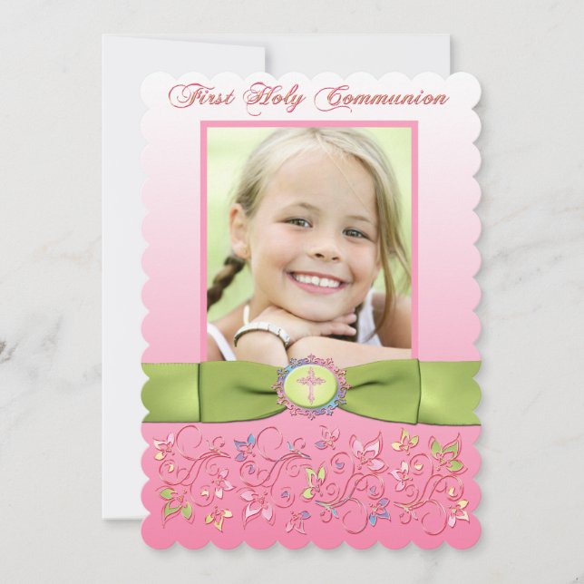 PRINTED RIBBON 1st Holy Communion Photo Invitation (Front)