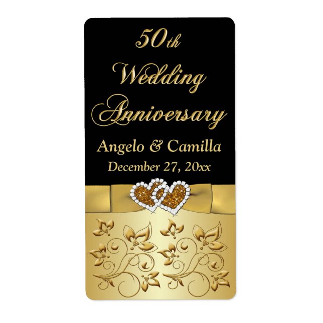 PRINTED RIBBON 50th Wedding Anniversary Wine Label (Front)