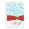 PRINTED RIBBON Aqua Red White Damask Invite