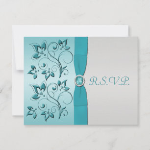PRINTED RIBBON Aqua, Silver Quinceanera RSVP Card