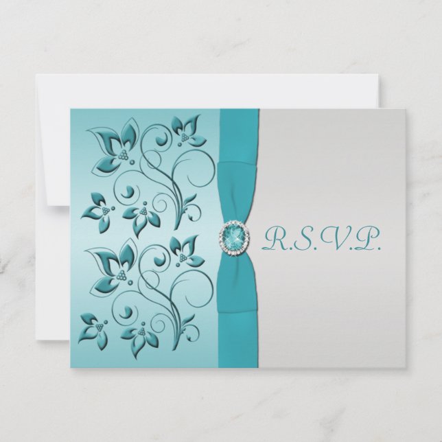 PRINTED RIBBON Aqua, Silver Reply Card (Front)