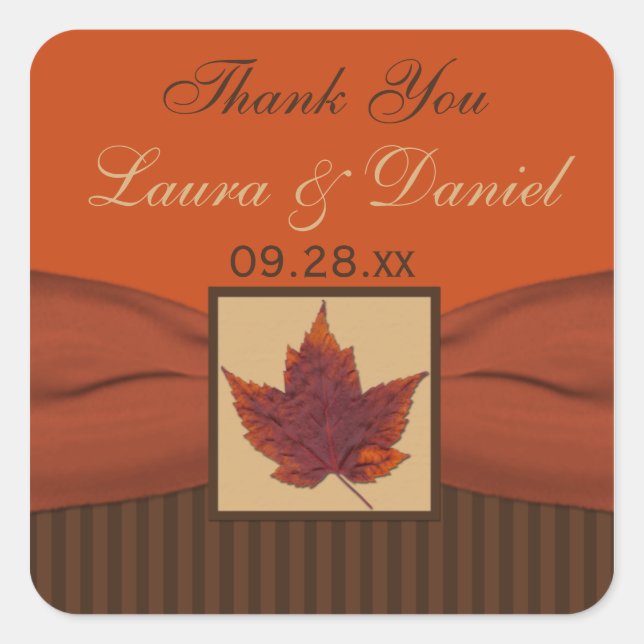 PRINTED RIBBON Autumn Leaf 1.5" Wedding Sticker (Front)