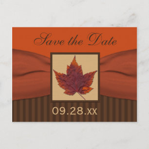 PRINTED RIBBON Autumn Leaf Save the Date Postcard