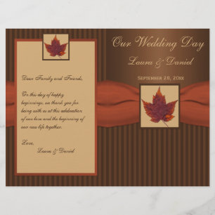 PRINTED RIBBON Autumn Leaf, Stripe Wedding Program