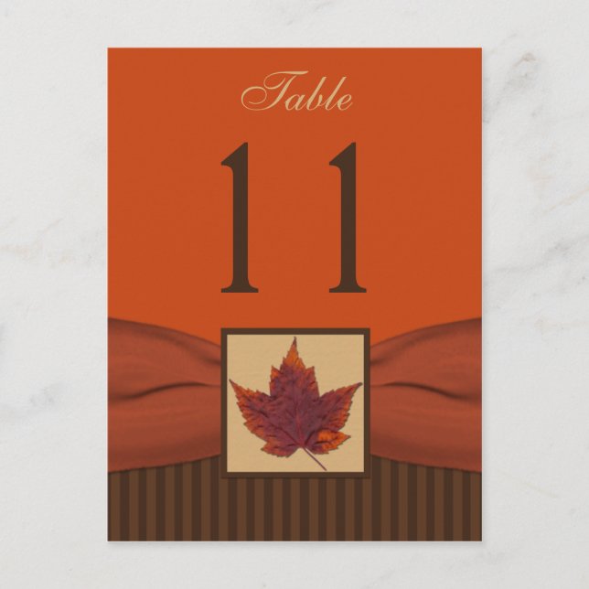 PRINTED RIBBON Autumn Leaf, Stripes Table Number Postcard (Front)