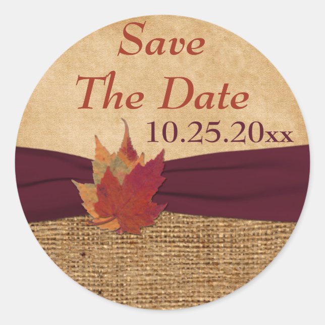 PRINTED RIBBON, Autumn Leaves, 1.5" Sticker - Wine (Front)