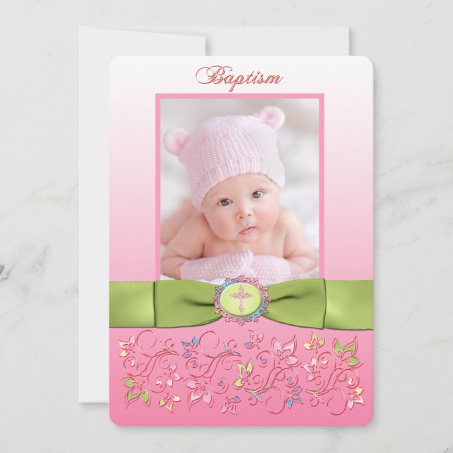 PRINTED RIBBON Baptism Photo Invitation - Girls (Front)