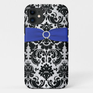 PRINTED RIBBON Black, Blue, Silver Damask iPhone 5 iPhone 11 Case