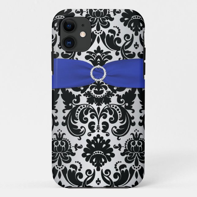 PRINTED RIBBON Black, Blue, Silver Damask iPhone 5 Case-Mate iPhone Case (Back)