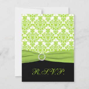 PRINTED RIBBON Black, Green Damask Reply Card
