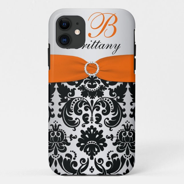 PRINTED RIBBON Black Orange Silver Damask iPhone 5 Case-Mate iPhone Case (Back)