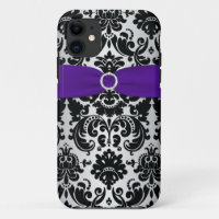 PRINTED RIBBON Black Purple Silver Damask iPhone 5