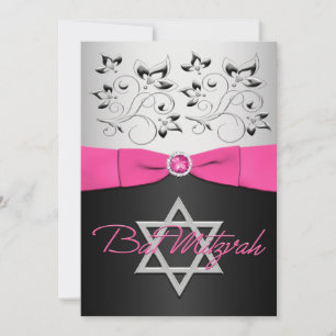 PRINTED RIBBON Black, Silver, Pink Floral Invitation