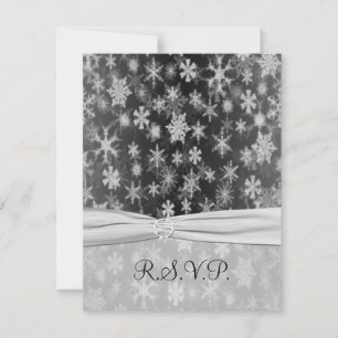PRINTED RIBBON Black, Silver Snowflakes Reply Card