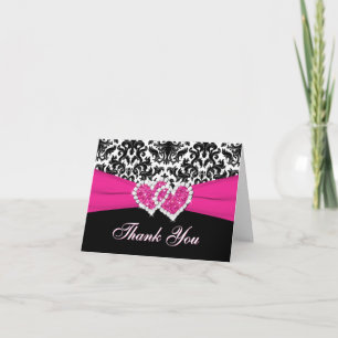 PRINTED RIBBON Black White Pink Thank You Card