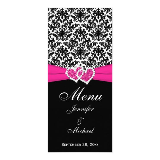 PRINTED RIBBON Black White Pink Wedding Menu Card