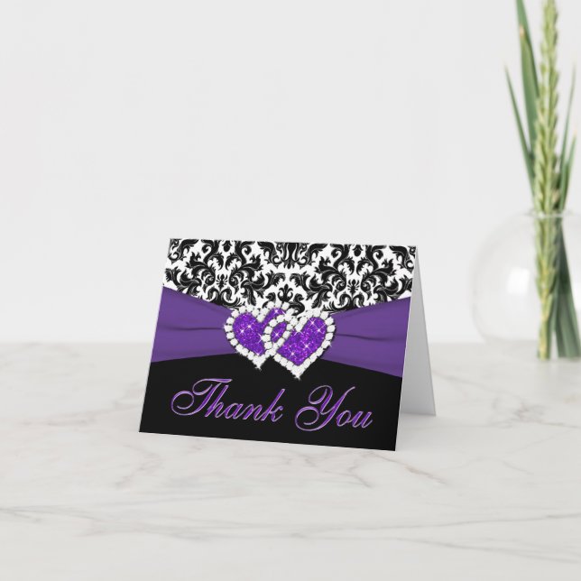 PRINTED RIBBON Black White Purple Thank You Card (Front)