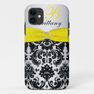 PRINTED RIBBON Black Yellow Silver Damask iPhone 5 iPhone 11 Case