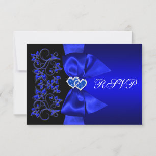 PRINTED RIBBON Blue, Black Floral Wedding RSVP