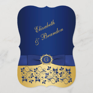 PRINTED RIBBON Blue, Gold Floral Wedding Invite 2